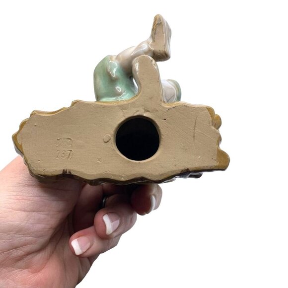 Vintage Mudmen Chinese Man Seated Wood Logs Hat On Back Axe Blue Top Knot Shiwan - Picture 5 of 7